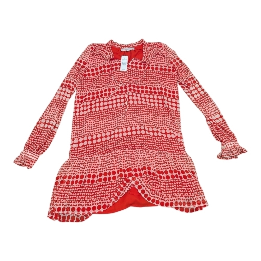 Loft Women's Red Ruffle Cuff Long Sleeve High Neck Flounce Dress XS New w/Tags